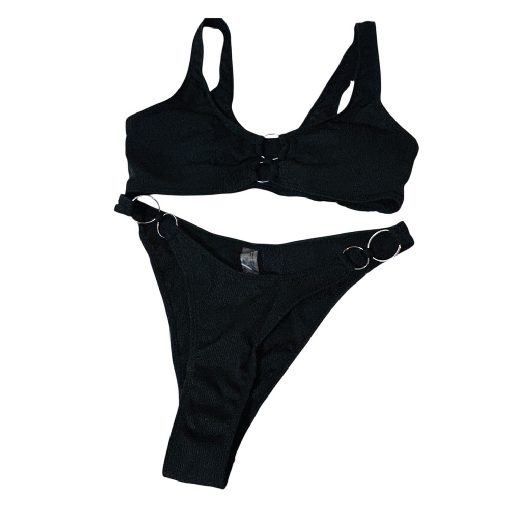 Black Two‎ Piece Bikini Swimsuit with Ring Detail - Beach, Pool Party